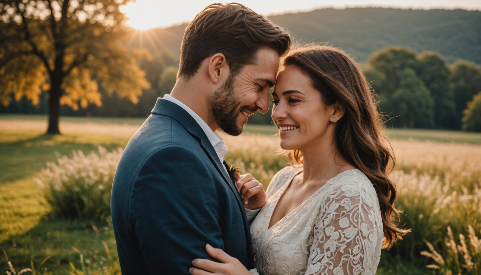 A happy couple celebrating their engagement outdoors